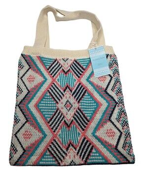Kevia Style Riviera Tote Shoulder Bag Aztec Design Knit NEW